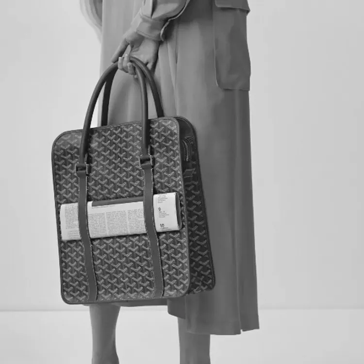 GOYARD Bourgogne Canvas With Leather Handbag Unisex Black-3