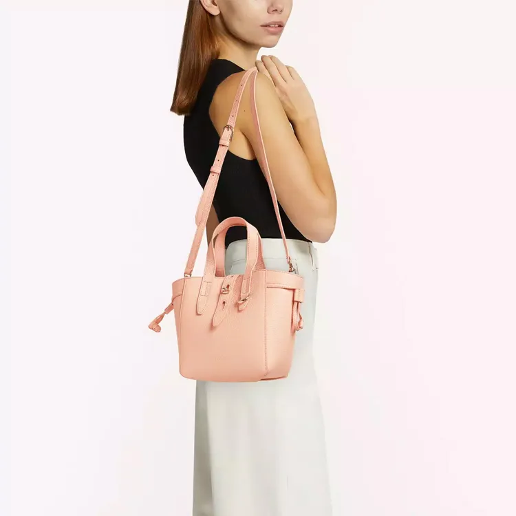 Furla Net Collection Pebbled Leather Basket Bag Shoulder Bag Crossbody Bag Handbag Mini Women's Cherry Blossom Pink-4