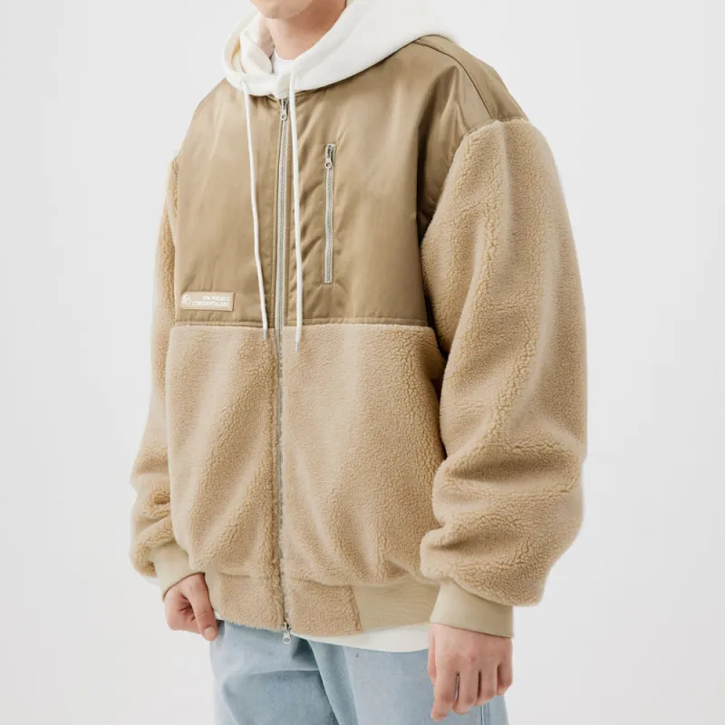 FPA Letter Solid Color Baseball Collar Loose Fit Moderate Puffer Jacket Unisex-3