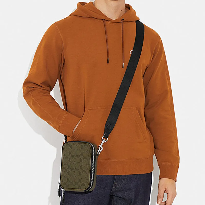 COACH Stanton Fabric With Cow Leather Shoulder Bag, Crossbody Bag Men's Army Green-4
