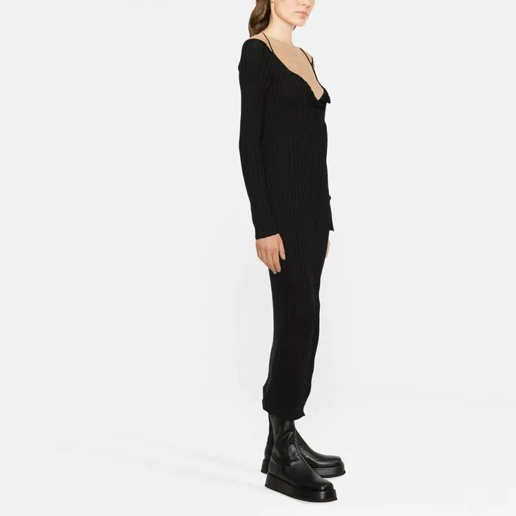 PHILOSOPHY DI LORENZO SERAFINI Ribbed knit V neck Dress-3