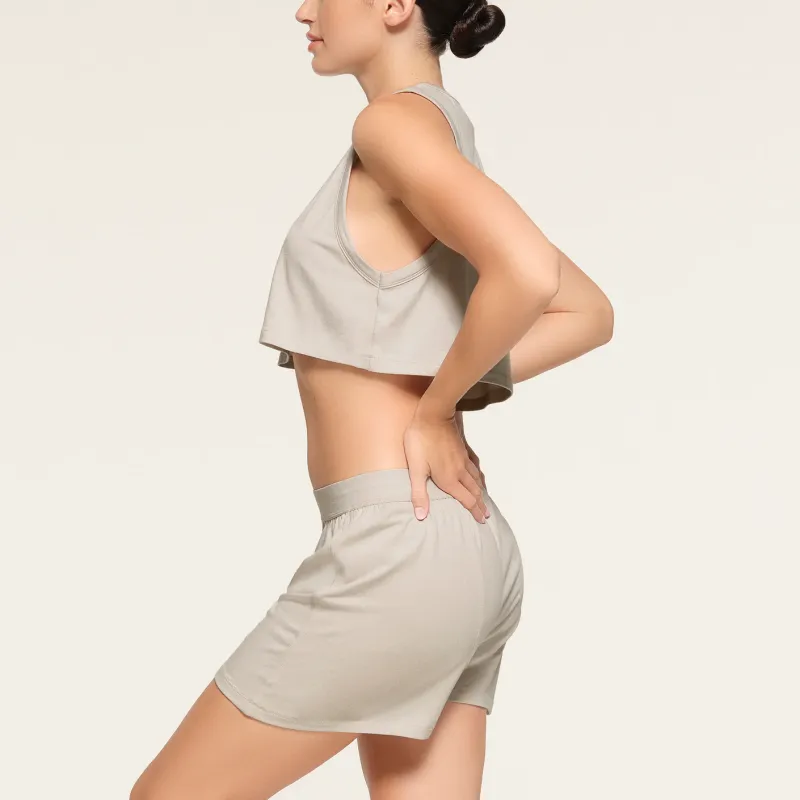 SKIMS Boyfriend Loose Boxer Casual Shorts Women's Stone/Taupe-3