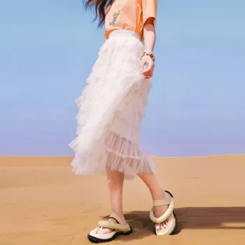 XIANGYING Casual Long Skirts Women's Beige