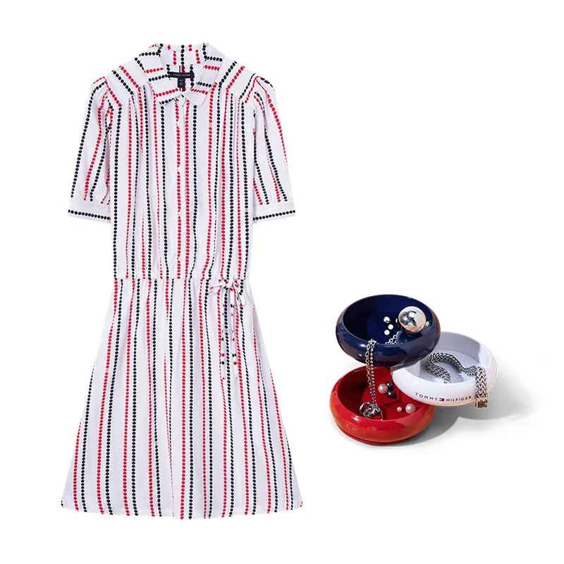 Tommy Hilfiger Short-Sleeved Dresses Women's Red White Blue Stripes-2