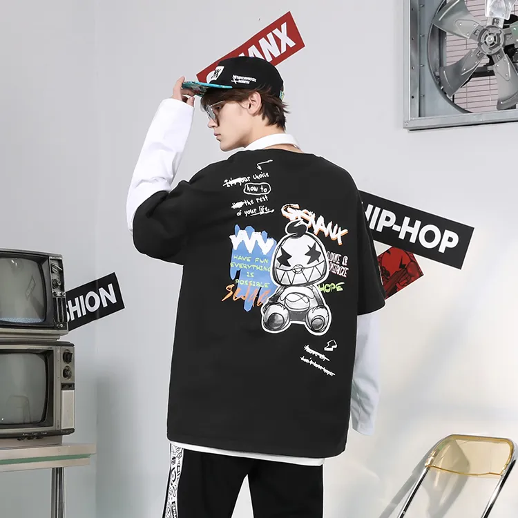GENANX Crew Neck Loose Fit Mock Two Piece Sweatshirt Unisex-4