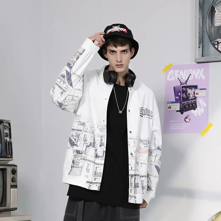 GENANX Baseball Jacket Unisex White-2
