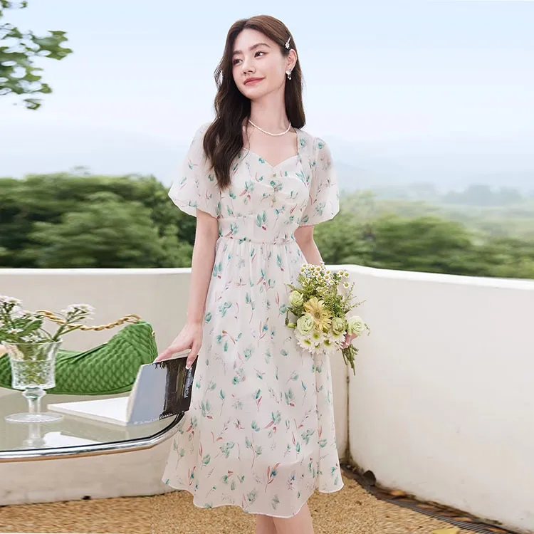 XIANGYING Short Sleeved Dress Women's Green-1