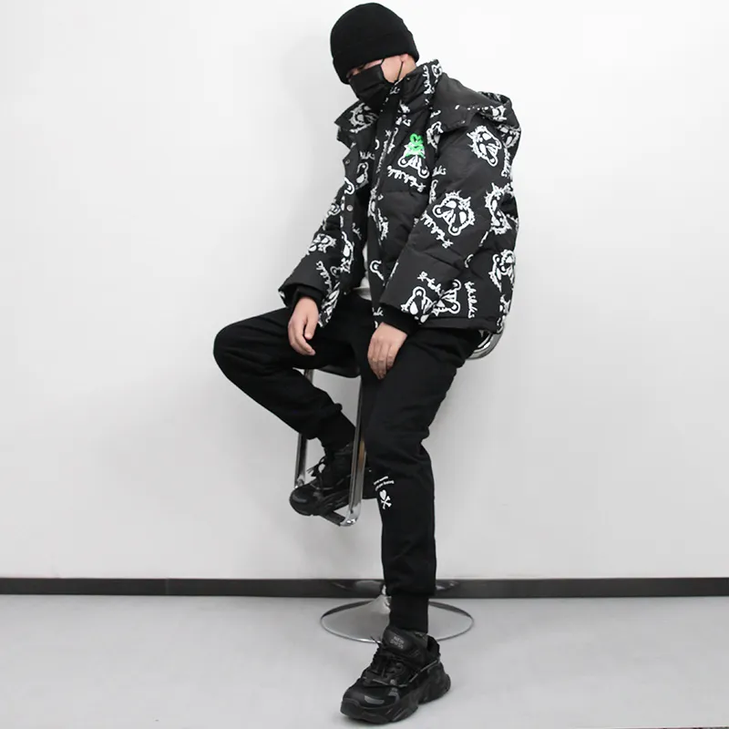 Tokidoki Animal Pattern Stand Collar Thickened Down Jacket Unisex Black-4
