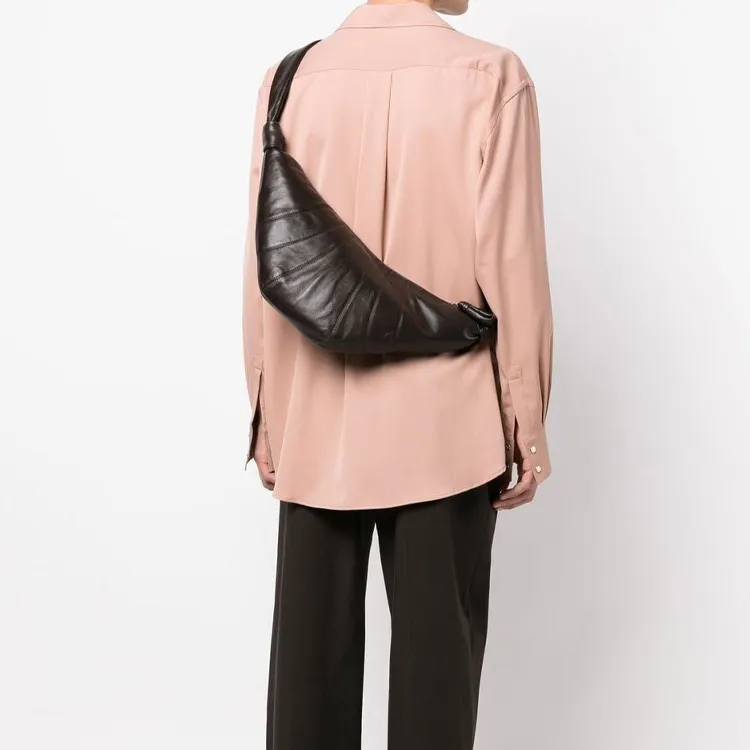 Lemaire Croissant Series Sheepskin Croissant Bag, Shoulder Bag, Crossbody Bag Medium Size Unisex Dark Chocolate Brown-4