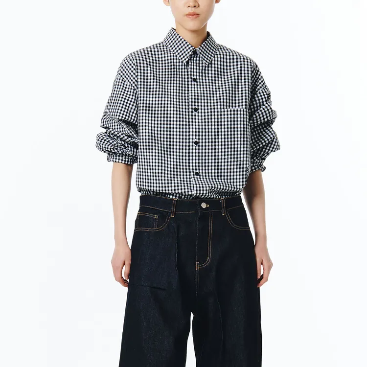 ADER ERROR Tetris-appliqué Checkered Shirt-2