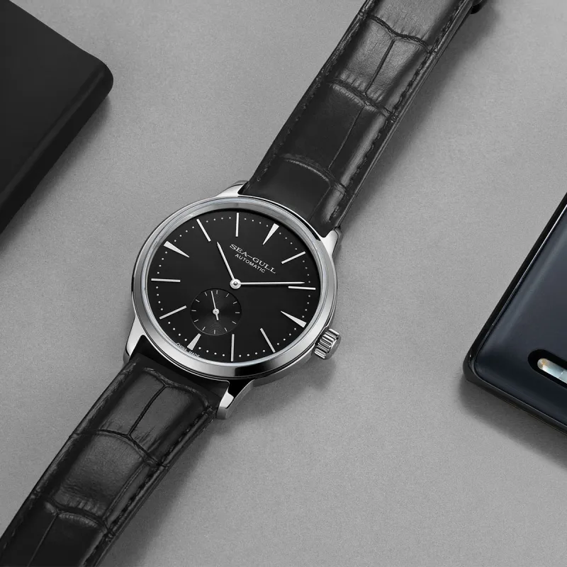 Sea Gull National Collection Automatic Mechanical Movement Genuine Leather Strap Watch Men's Watches Black Dial-4