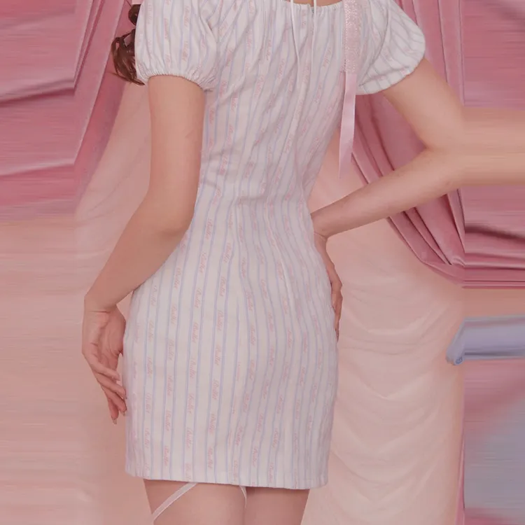 Girly Fancy Club Short-Sleeved Dresses Women's White-1