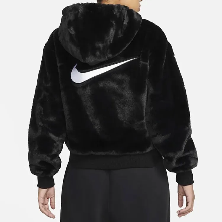 Nike Sportswear Essentials Faux Fur Jacket Black/White-3