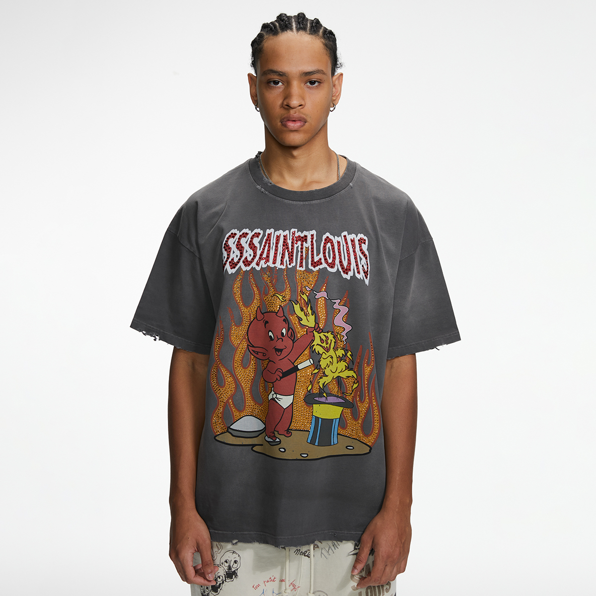 【SATIIIZ】Lathan Printed Short-Sleeved T-Shirt SATIIIZ】Lathan Printed Short-Sleeved T-Shirt (SATiiiZ/T