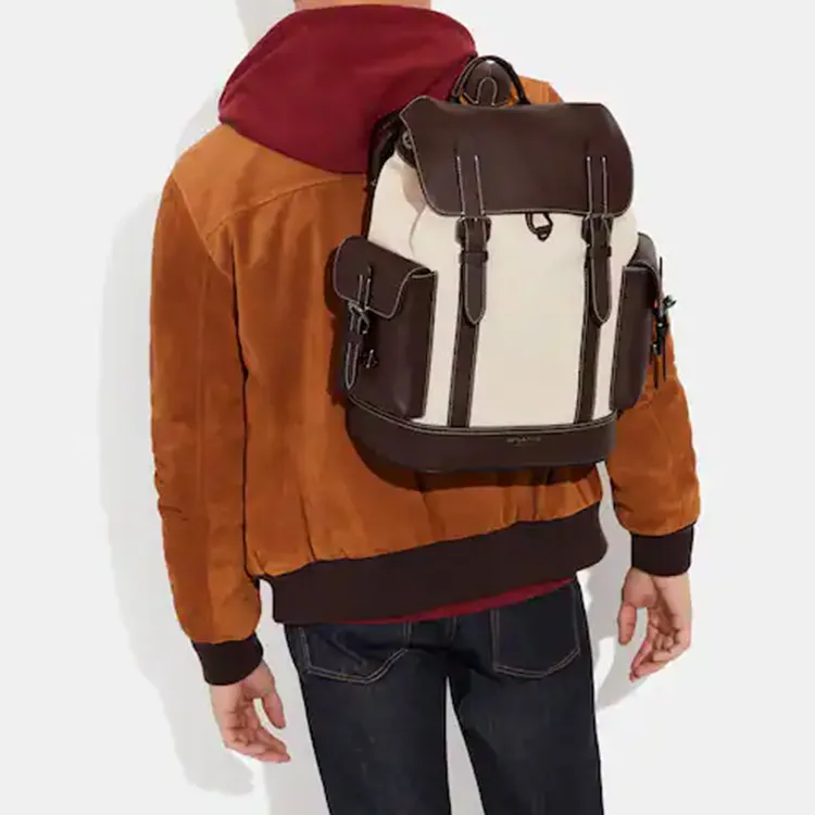 COACH Hudson Canvas With Natural Pebble Texture Backpack Tubas Men's Brown & Beige-4