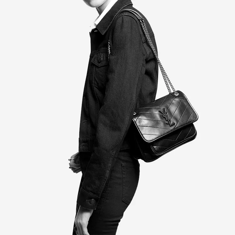 SAINT LAURENT Lambskin Hobo Bag One Shoulder Handbag Crossbody Bag Mini Women's White-5