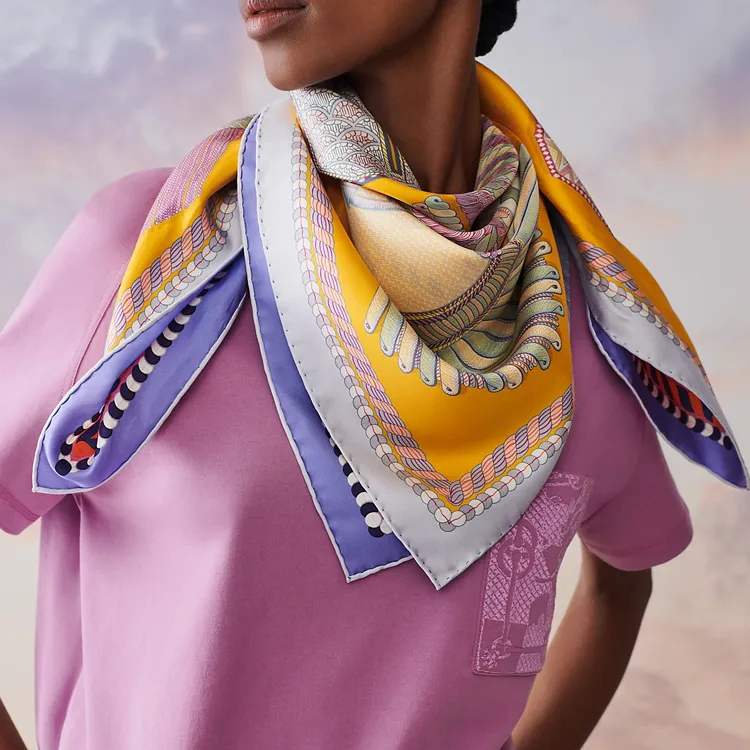 HERMES Silk Scarves Women's Pink/Yellow-3