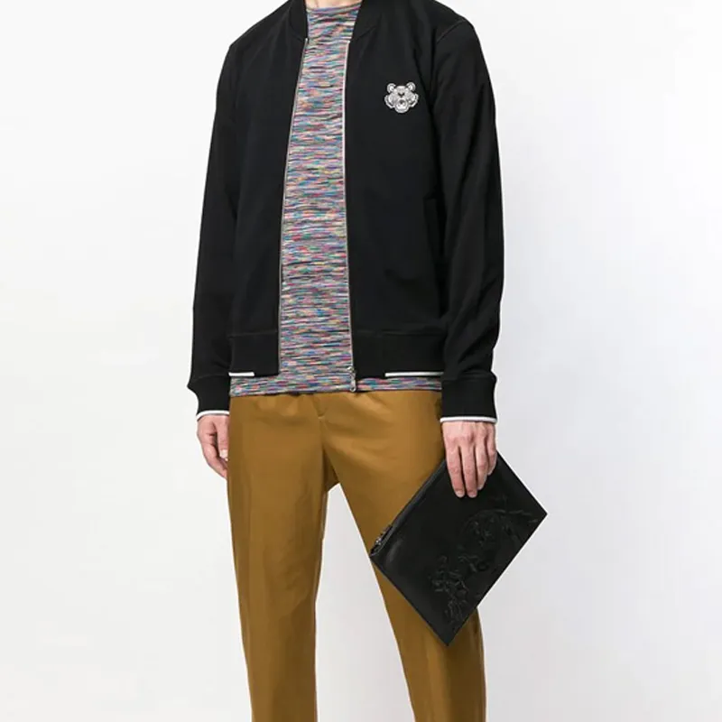 KENZO Cow Leather Handbag Clutches Men's Black-5