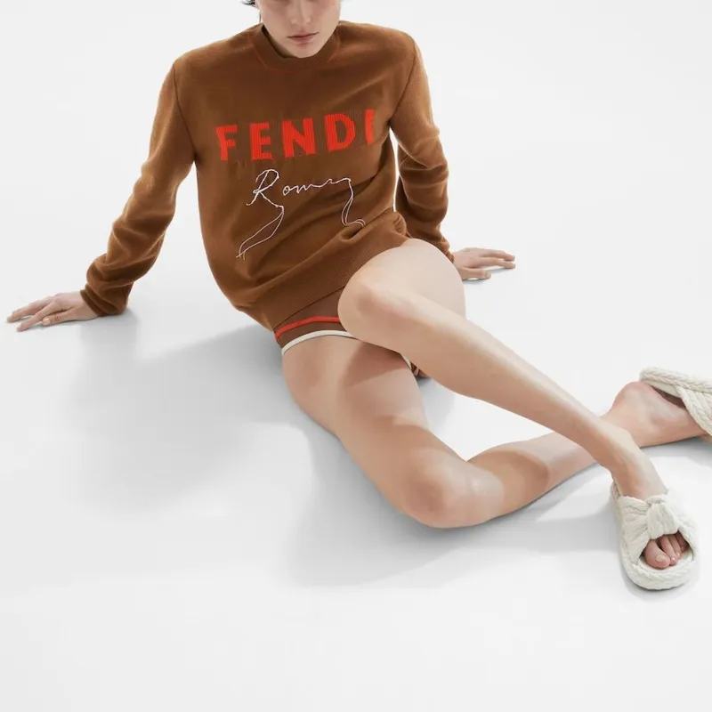 FENDI Logo Intarsia-Knit Crewneck Jumper-2