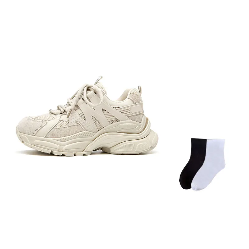 Beau Today Cow Wool Coverage Height Increasing Breathability Low Top Chunky Sneakers 6cm Women's Ecru-5