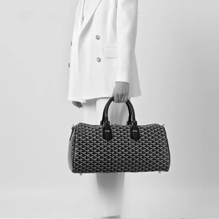GOYARD Boston Canvas With Leather Portable Crossbody Travel Bag Medium Size Unisex Marine Blue-4