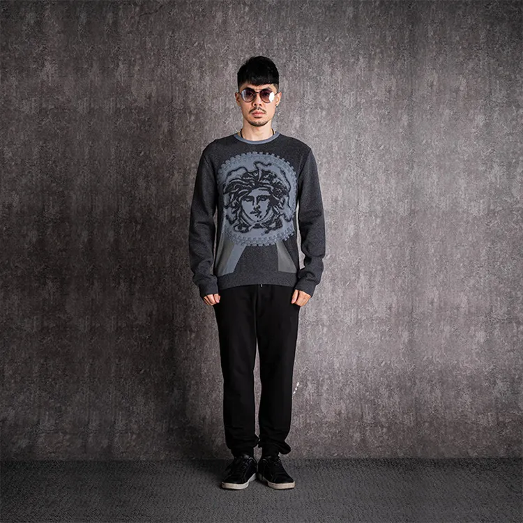 VERSACE Slim Fit Knitwear Men's Dark Gray-4