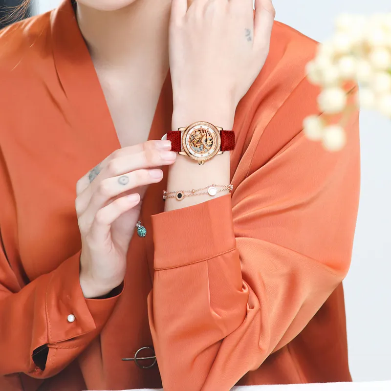Sea Gull Frontier Automatic Mechanical Movement Genuine Leather Strap Watch Women's Watch Cut Out Dial-3