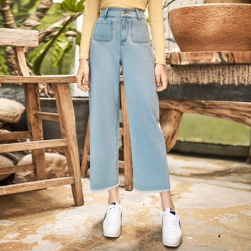 MEETLADY Wide Leg Jeans Women's Light Denim Blue-3