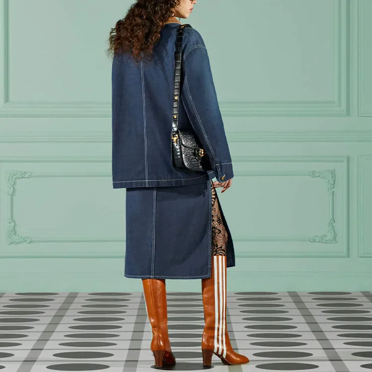 GUCCI Denim Long Skirts Women's Blue-2