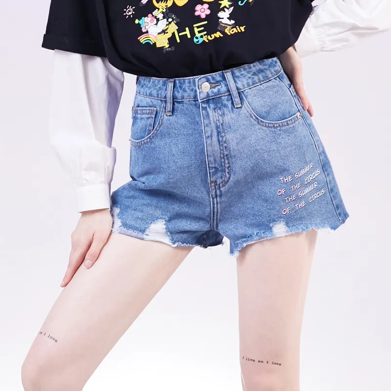 I'M ONE Denim Shorts Women's Washed Denim Blue-2