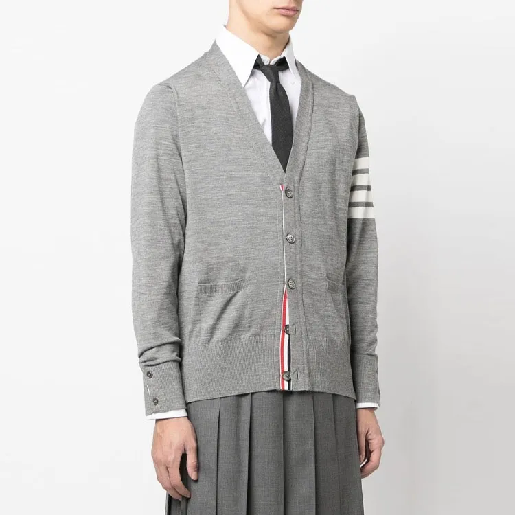 THOM BROWNE 4 Bar V Neck Knitted Cardigan-3