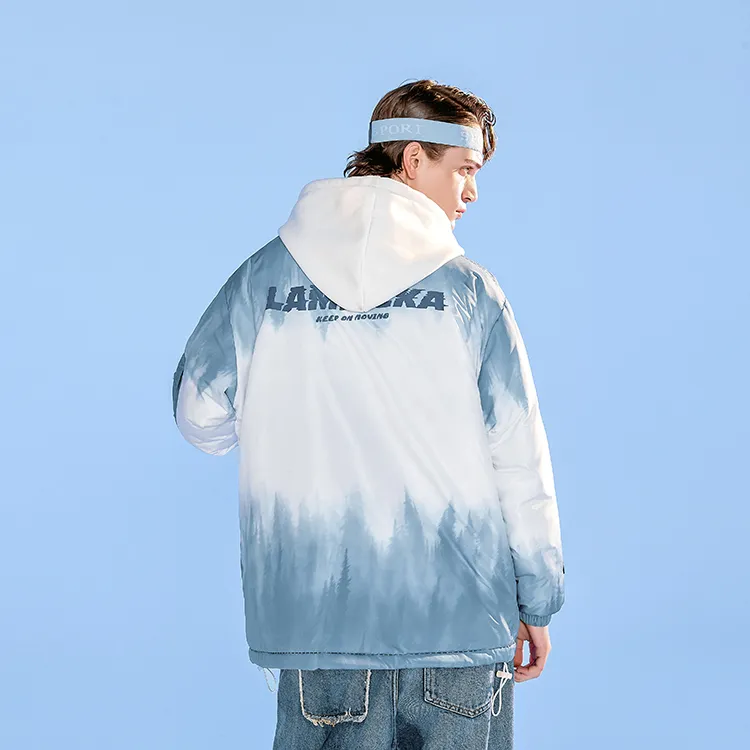 LAMLICKA Cartoon Stand Collar Loose Fit Puffer Jacket Unisex Turquoise-2