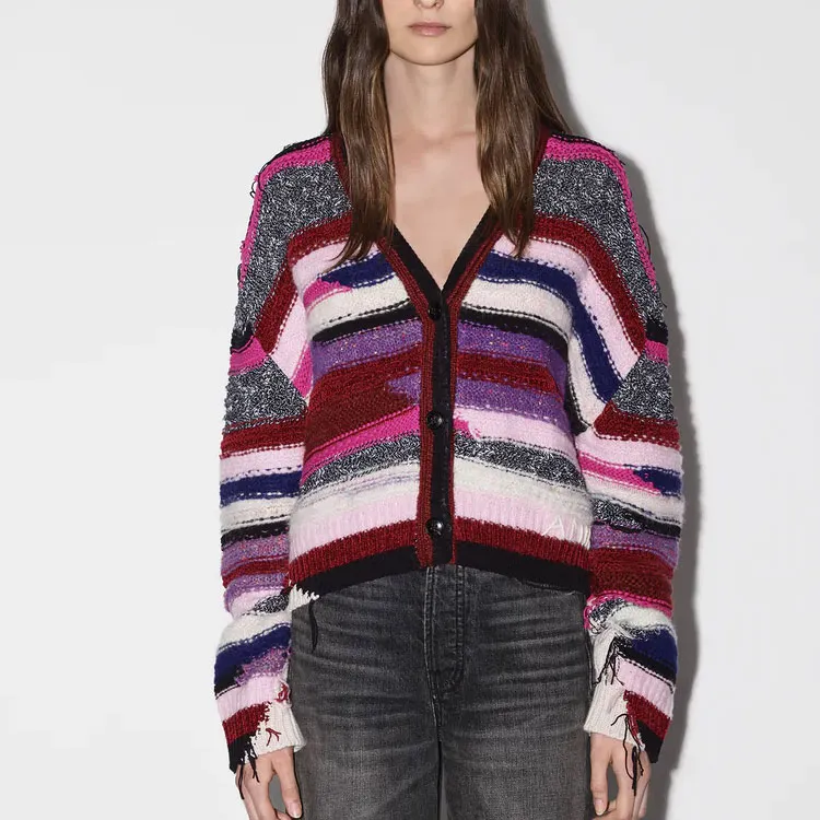 AMIRI Striped Fringe Detailed Cardigan-4