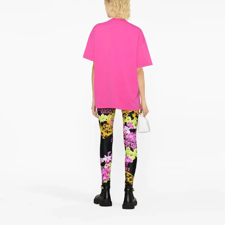 VERSACE Logo Print T Shirt 'Fuchsia/Yellow'-2