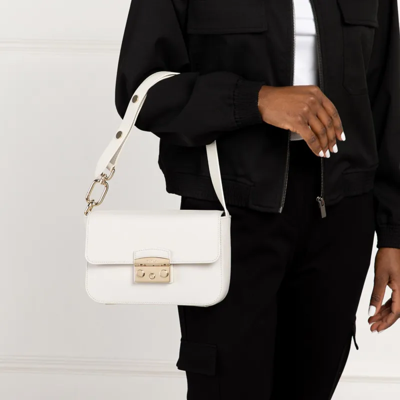 Furla Metropolis Collection Cow Leather Small Square Bag Pig Nose Shoulder Bag Crossbody Bag Regular Women's White-4
