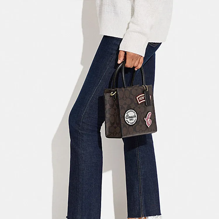 COACH Cally Patchwork Cow Split Leather Handbags Shoulder Bag Crossbody Bag Mini Women's Dark Brown-4