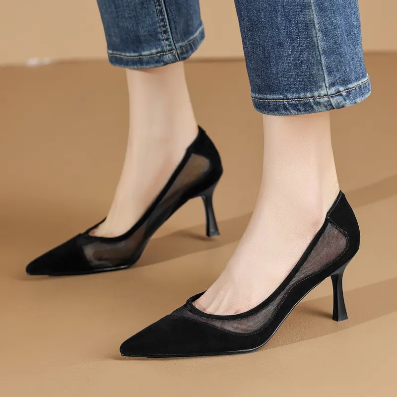 CAMEIDO Slim Heel High Heels 7.5cm Women's Black-2