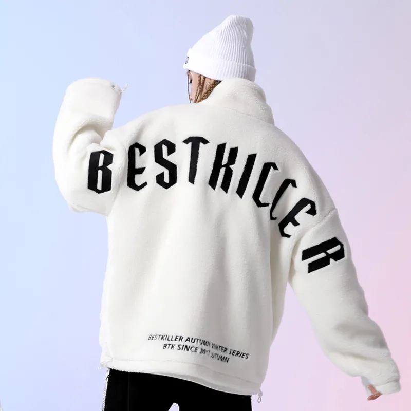 BTK Loose Fit Stand Collar Jacket Plush Coat Unisex-2