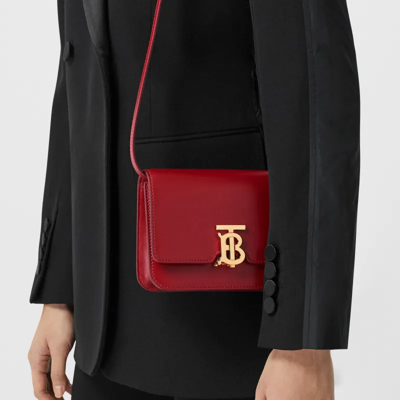 Burberry Leather Handheld Crossbody Bag Shoulder Bag Women's Deep Red-5