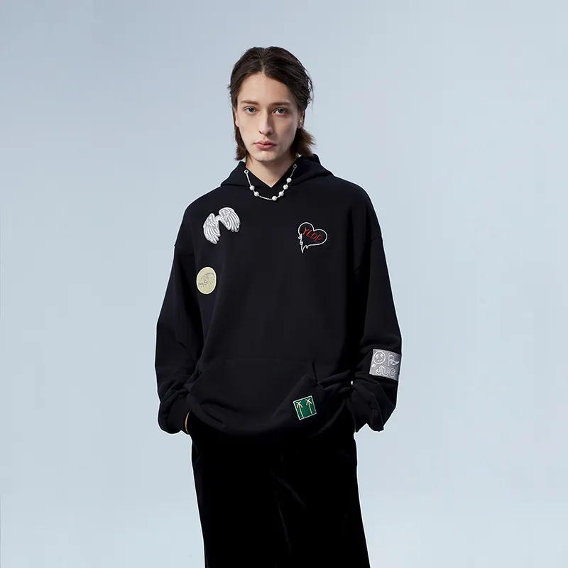 YLDP SS22 Hooded Loose Fit Sweatshirt Spring Fall Winter Unisex Black-2