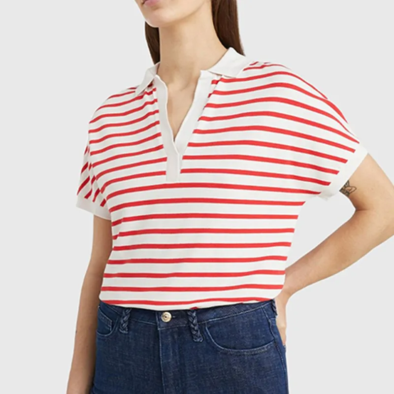 Tommy Hilfiger Polo Shirts Women's Red And White Stripes-2
