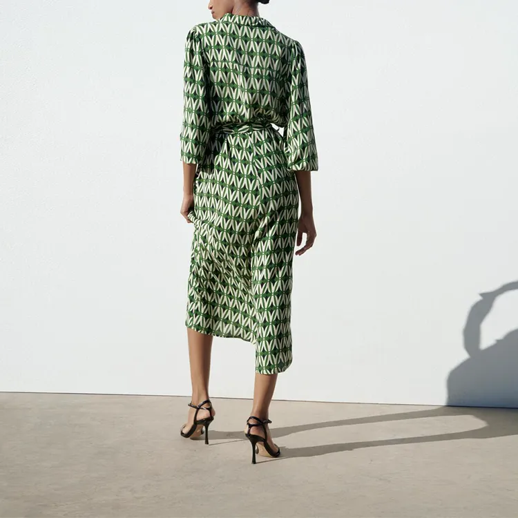 ZARA Long-Sleeved Dresses Women's Nude Green-4