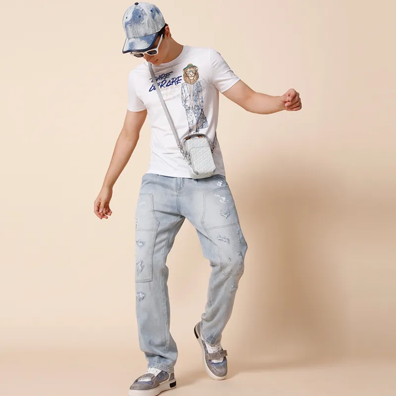 RARE SS22 Ripped Pants Jeans Men's Light Blue-2