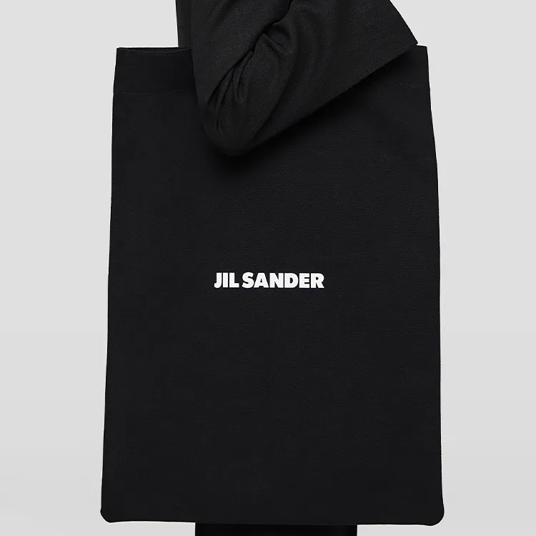 JIL SANDER Canvas Tote Bag Shopping Bag Canvas Bag One Shoulder Handbag Large Size Women's Black-2