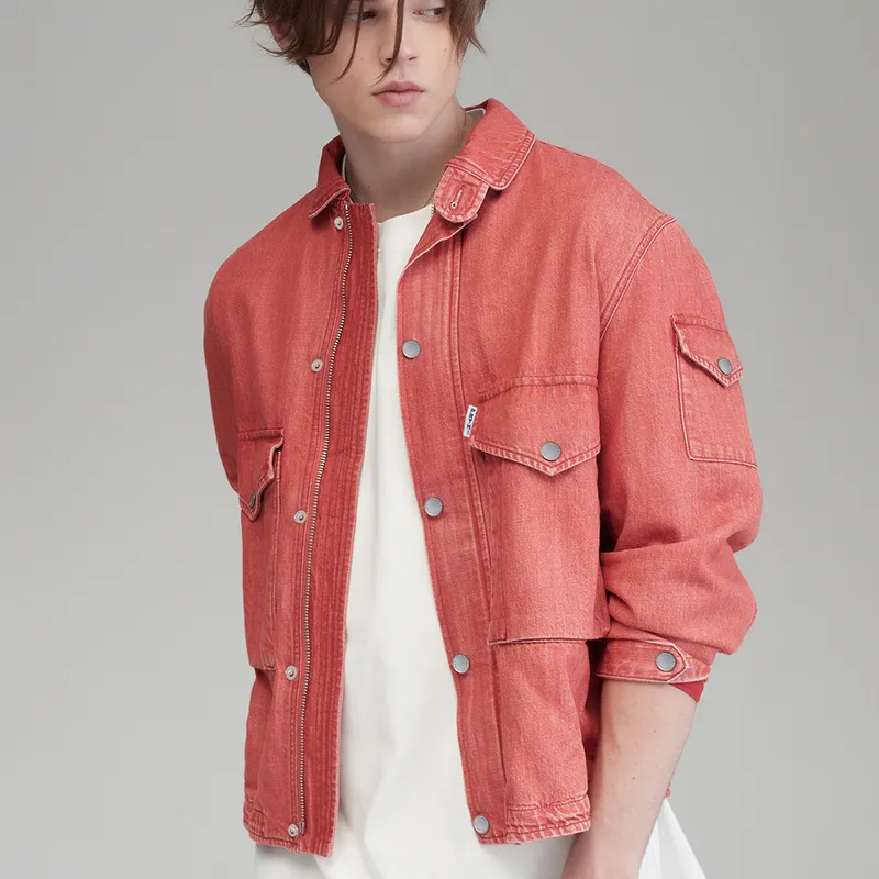 Prth Promethean Loose Fit Denim Jacket Men's Red-5