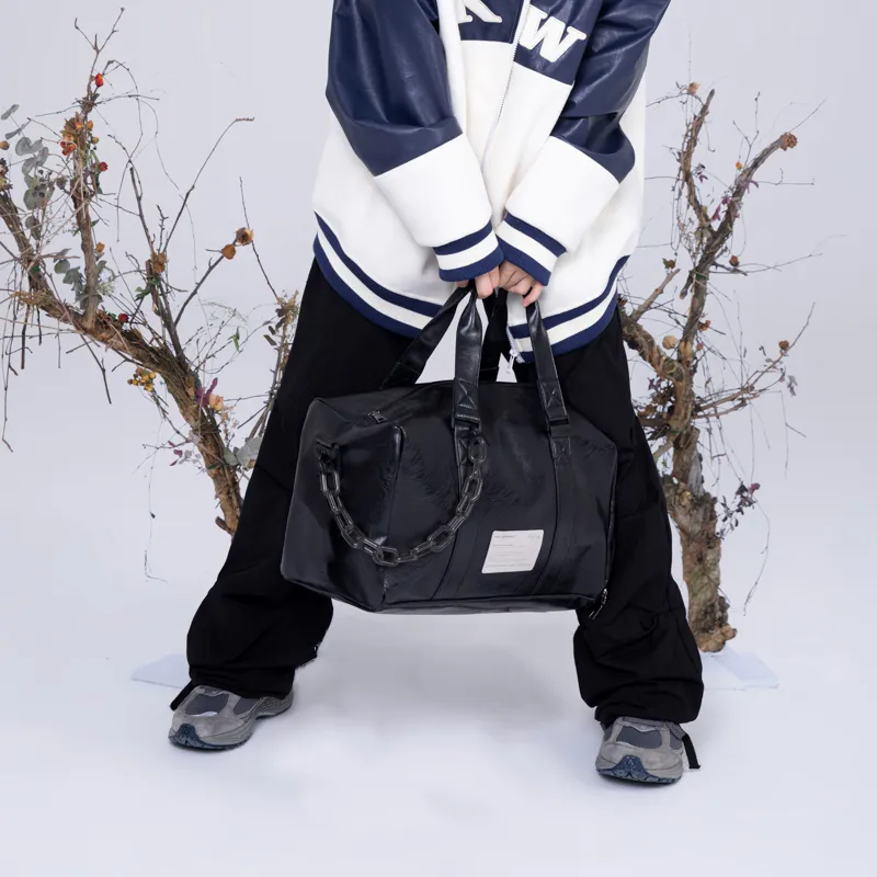 KILLWINNER PVC Leather Bucket Bag Handbag Shoulder Bag Crossbody Bag Travel Bag Medium Size Unisex Black-6