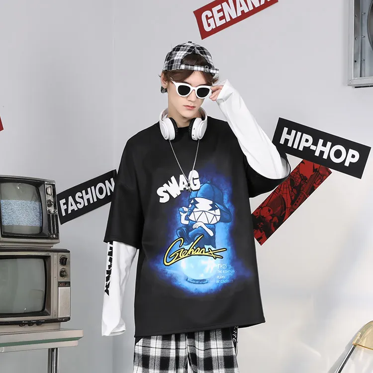 GENANX Crew Neck Loose Fit Mock Two Piece Sweatshirt Unisex-3