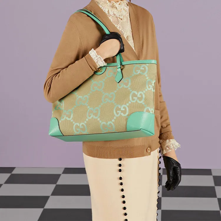 GUCCI Ophidia Canvas With Leather Tote Bag, Shopping Bag, Shoulder Bag, Handbag Medium Size Women's Green-8