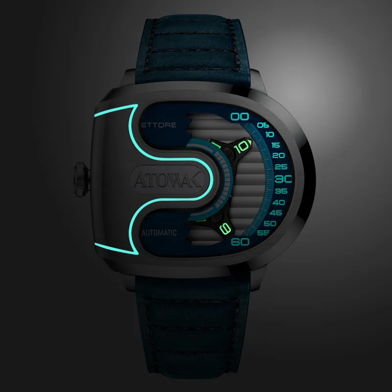 ATOWAK Supercar Wrist Watch Automatic Mechanical Movement Genuine Leather Strap 46.5*40.5*14mm Blue Dial Men's Watches-7