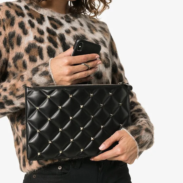 Valentino Rockstud Lambskin Wallet Clutch Women's Black-4